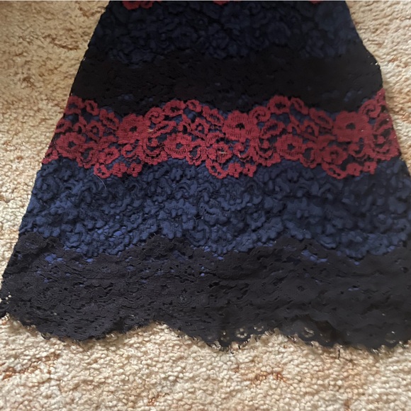 Sexy Red and Black Lace Color Block Striped Dress by Express - Picture 7 of 7